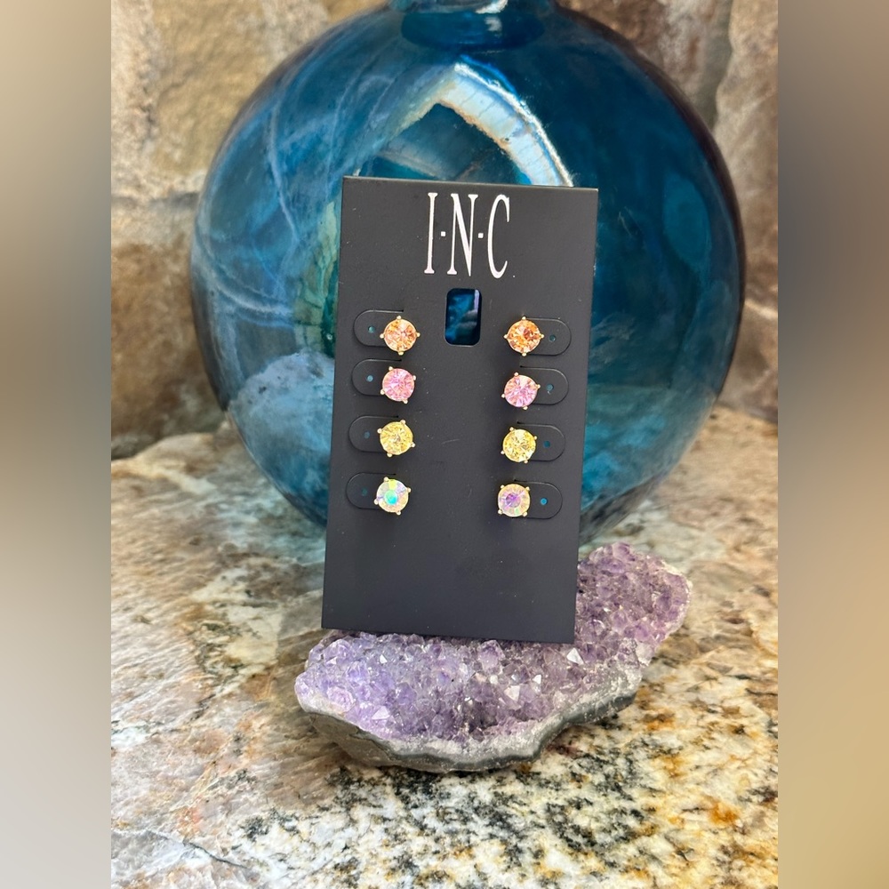 INC Gold Pink Orange Yellow Rainbow Gemstone Stud Earrings
